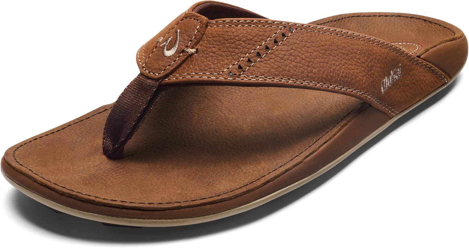 

Мужские пляжные сандалии OLUKAI Nui, шлепанцы из полнотелой кожи, подошва с компрессионным формованием и ультрамягкая комфортная посадка