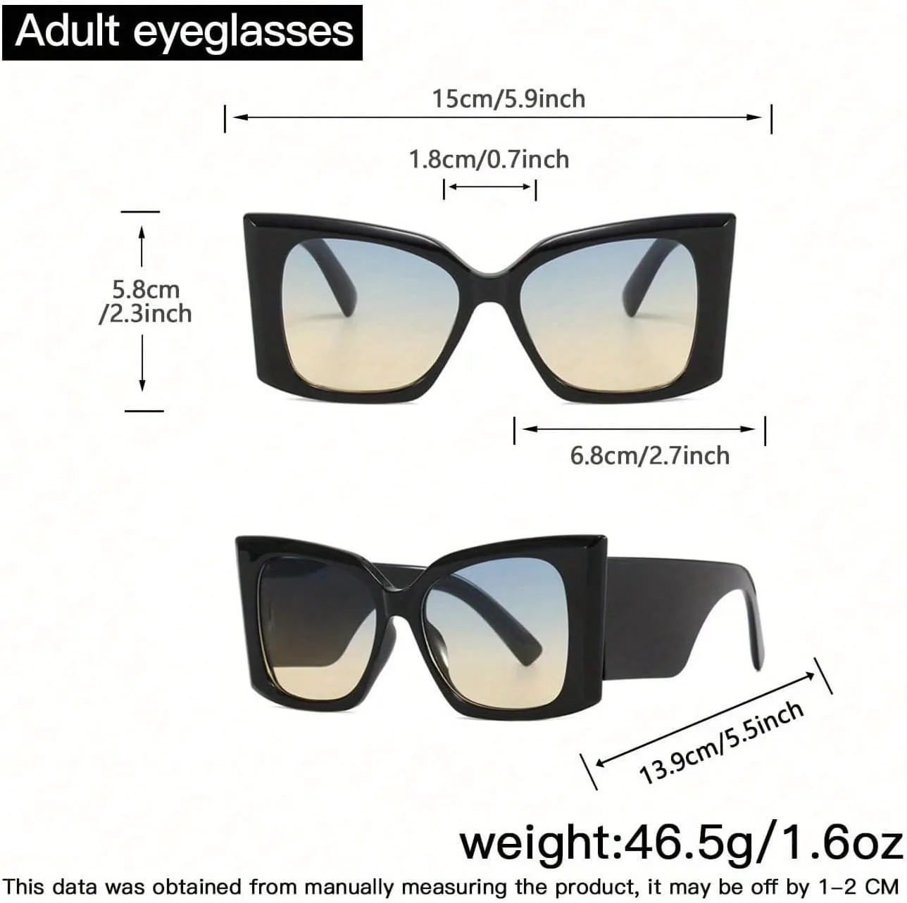 

Крупные солнцезащитные очки-«кошачий глаз» для женщин — черная пластиковая оправа с градиентными линзами, защита от УФ-излучения ENSARJOE, Black/Green Brown