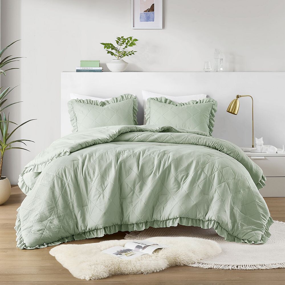 

510 Design Phoebe Diamond Стеганый комплект одеял с оборками по краям, цвет Sage