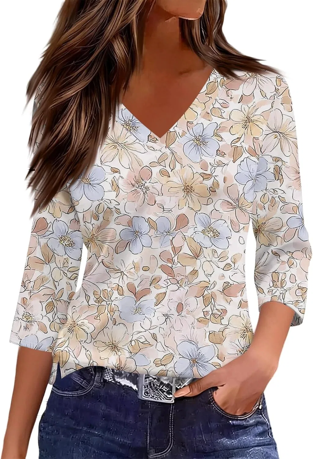 Женская футболка с V-образным вырезом, Generic, B310-beige