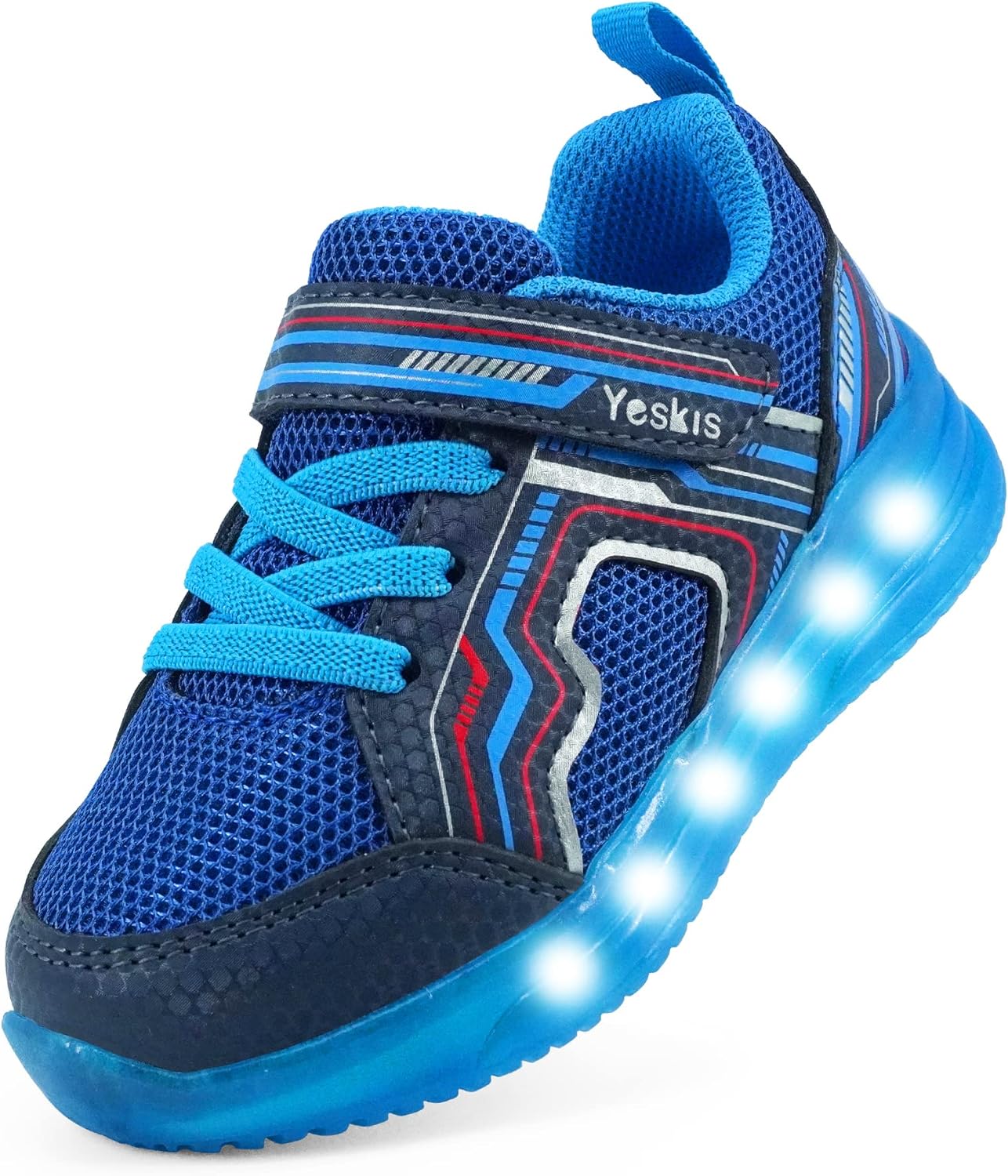 

Детские кроссовки YESKIS для мальчиков и девочек со светодиодной подсветкой, легкие, сетчатые, дышащие, очаровательные, для бега, для малышей и маленьких детей, Metaka Navy Light Up Shoes