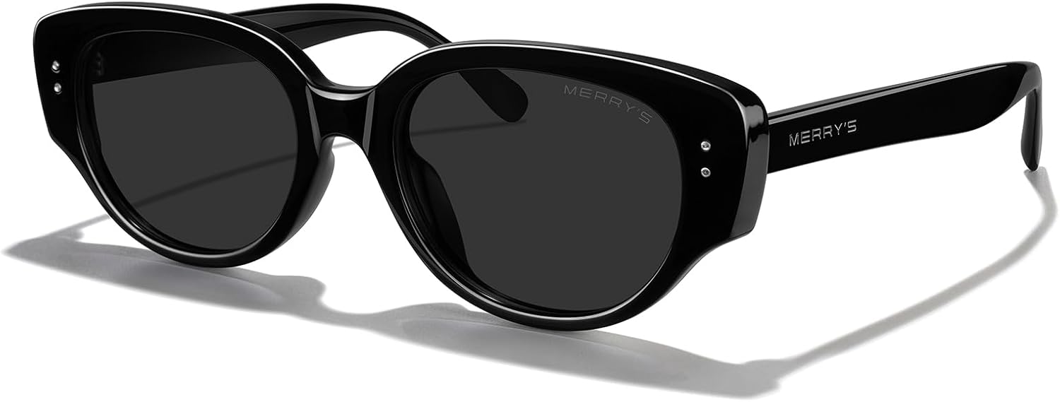 

Современные женские солнцезащитные очки MERRY'S из ацетата в стиле ретро, ​​узкие, заостренные, «кошачий глаз», поляризованные, с защитой от УФ-излучения UV400, модель S6194, Black Frame/Black Lens