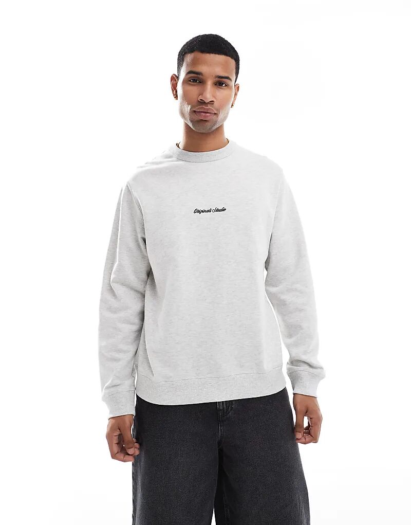 

Толстовка Jack & Jones oversize с вышитым логотипом серого меланжевого цвета