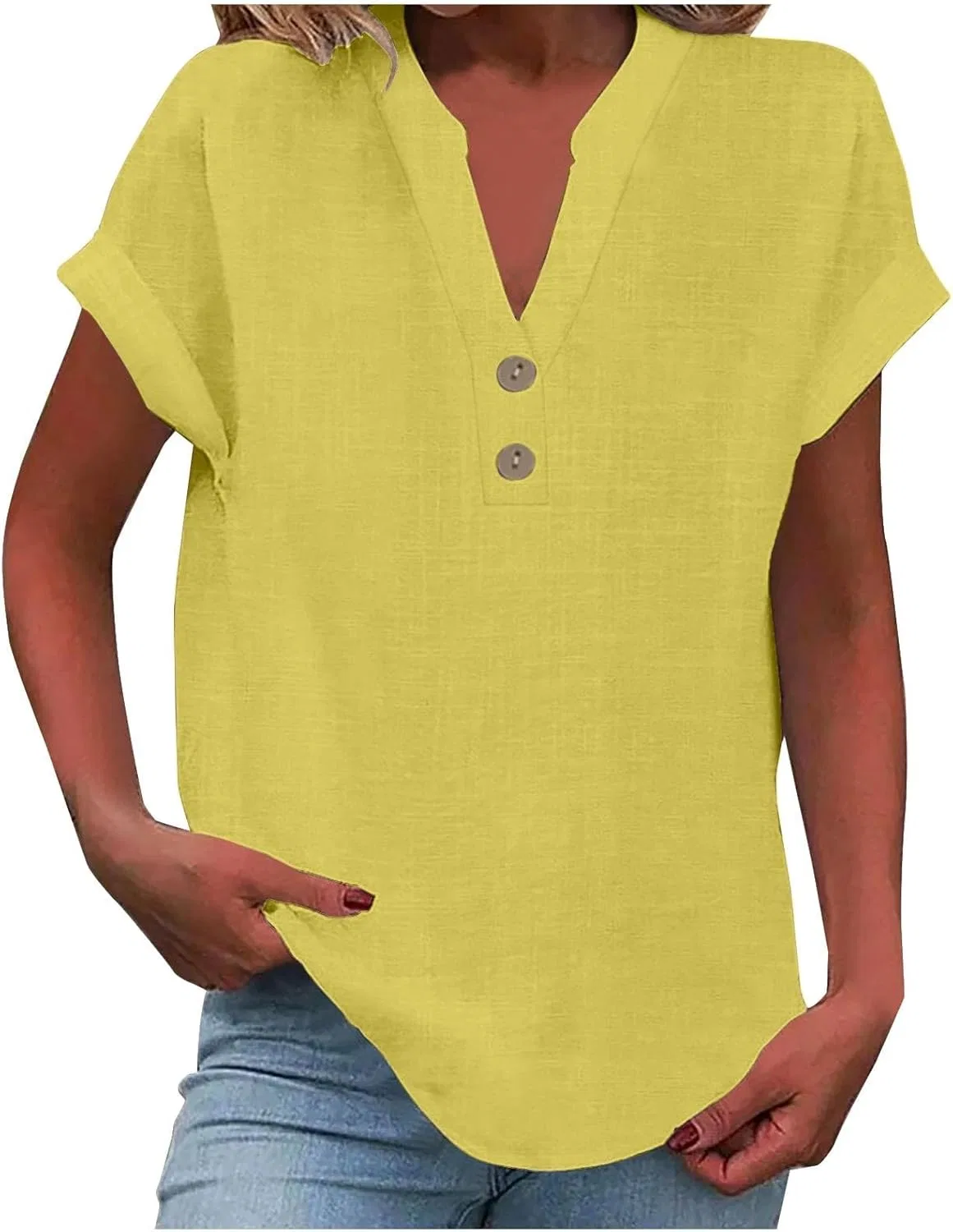 Блуза хлопок-лен, Solid Color, Yellow