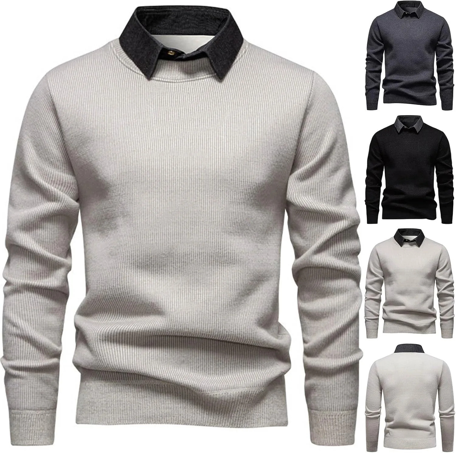 

Мужской свитер с воротником, легкий, вязаный, с длинным рукавом