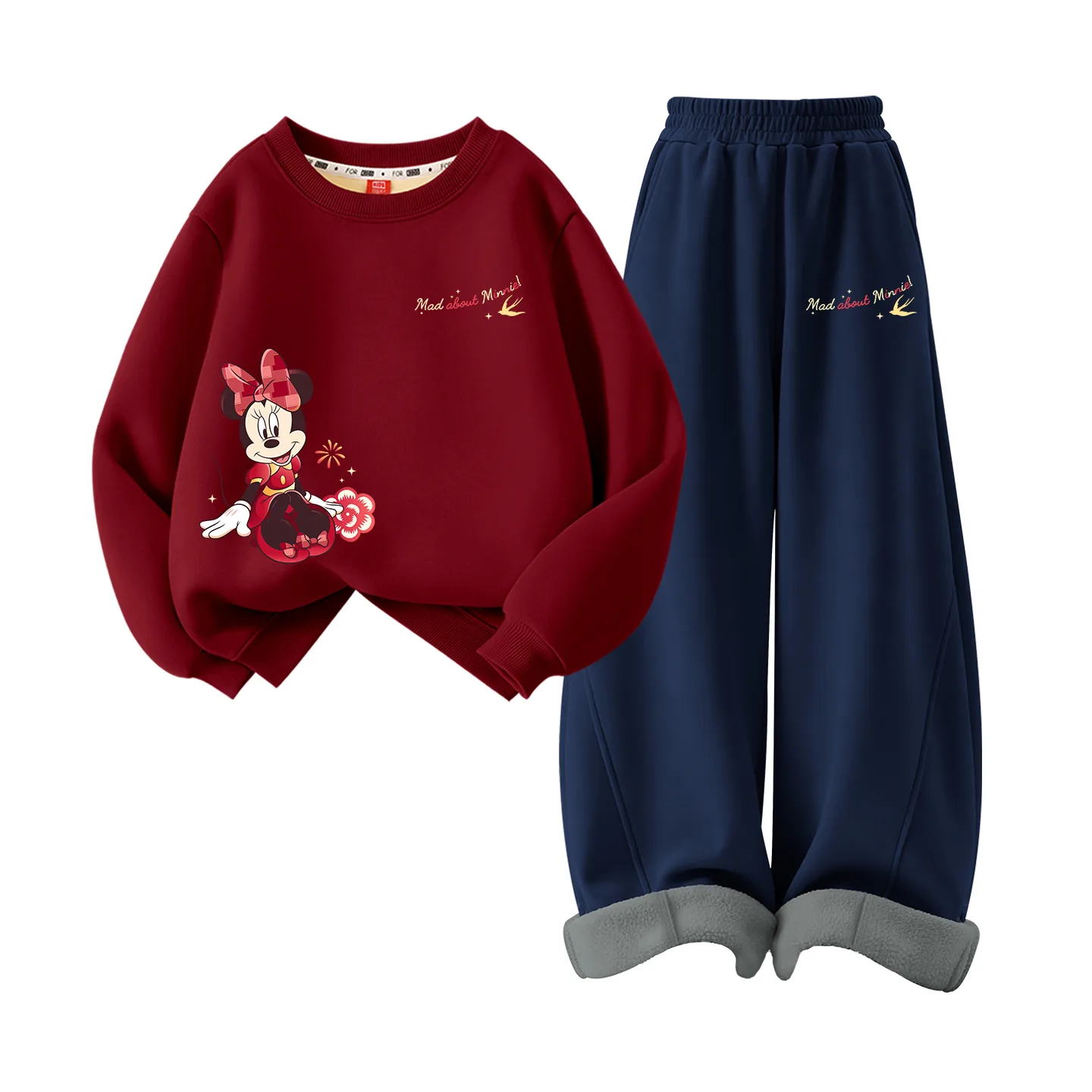 Детская повседневная спортивная футболка с круглым вырезом Disney, [Thickened and Fleece-Lined]Di Cherry Liqueur Red+Di Cherry Sweet K Navy Blue — фото 3