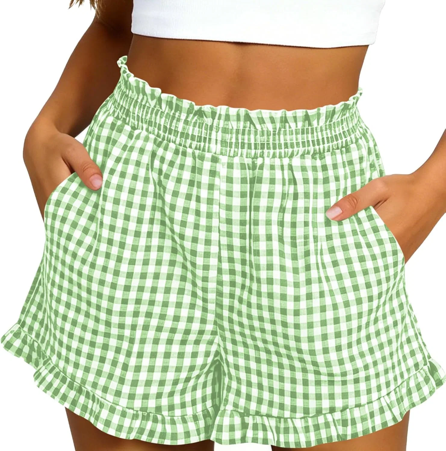 Шорты с гингемовой клеткой, бренд не указан, цвет Mint Green