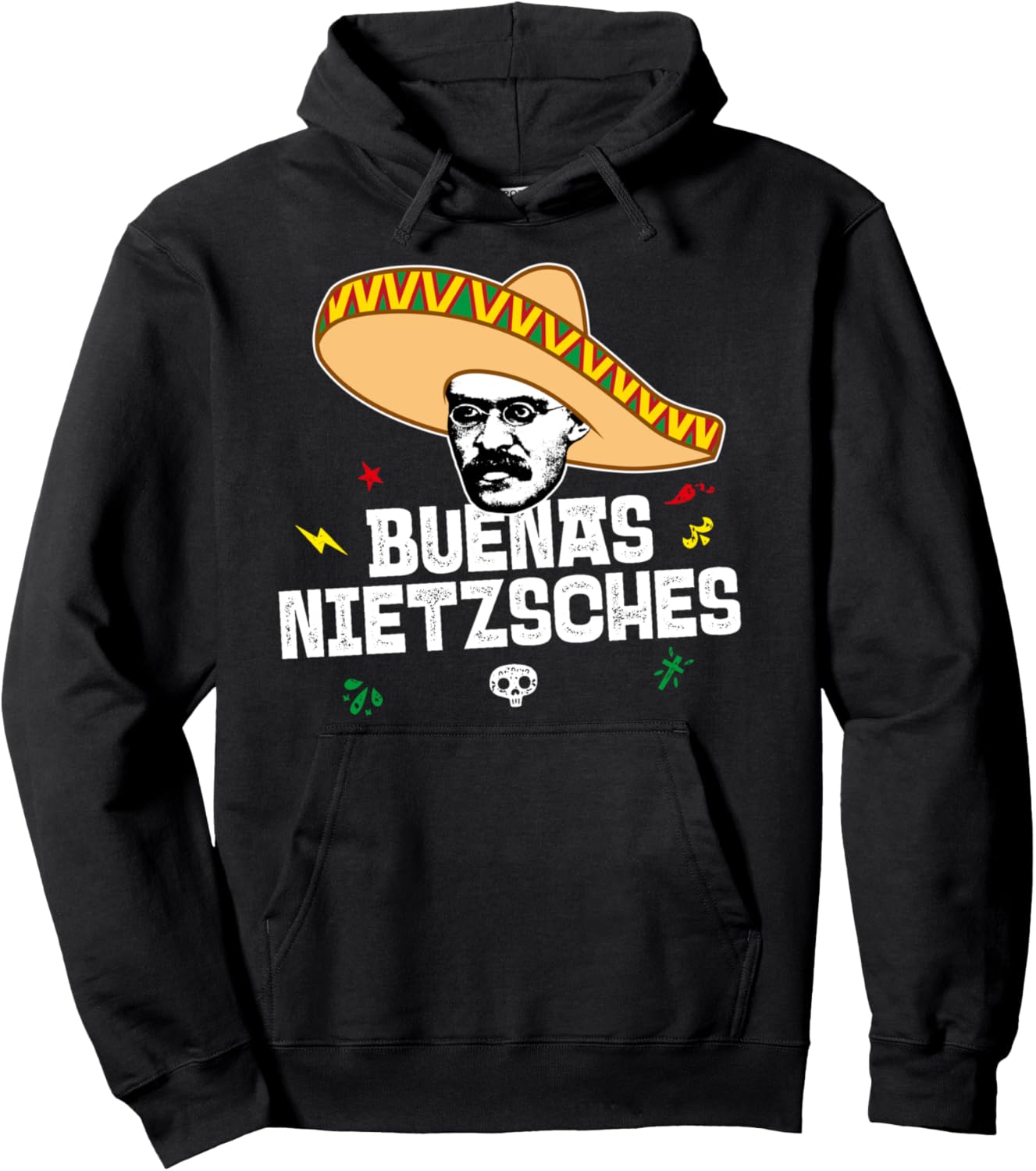 

Буэнас Ницшес - толстовка с мексиканской игрой слов Mexican Nietzsche Design, черный