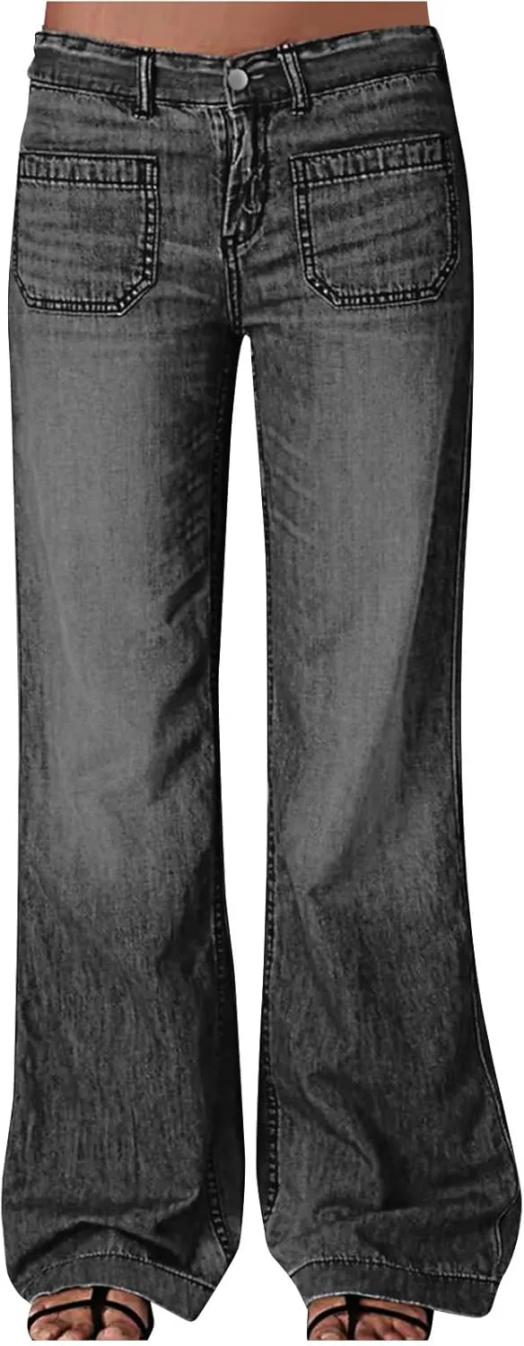 

Женские джинсы Vintage Straight Leg с передними карманами, высокий пояс, свободный крой