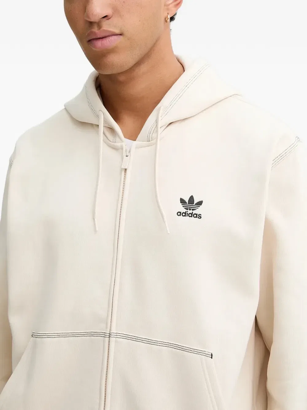 Толстовка на молнии с контрастной строчкой Adidas, бежевый — фото 4