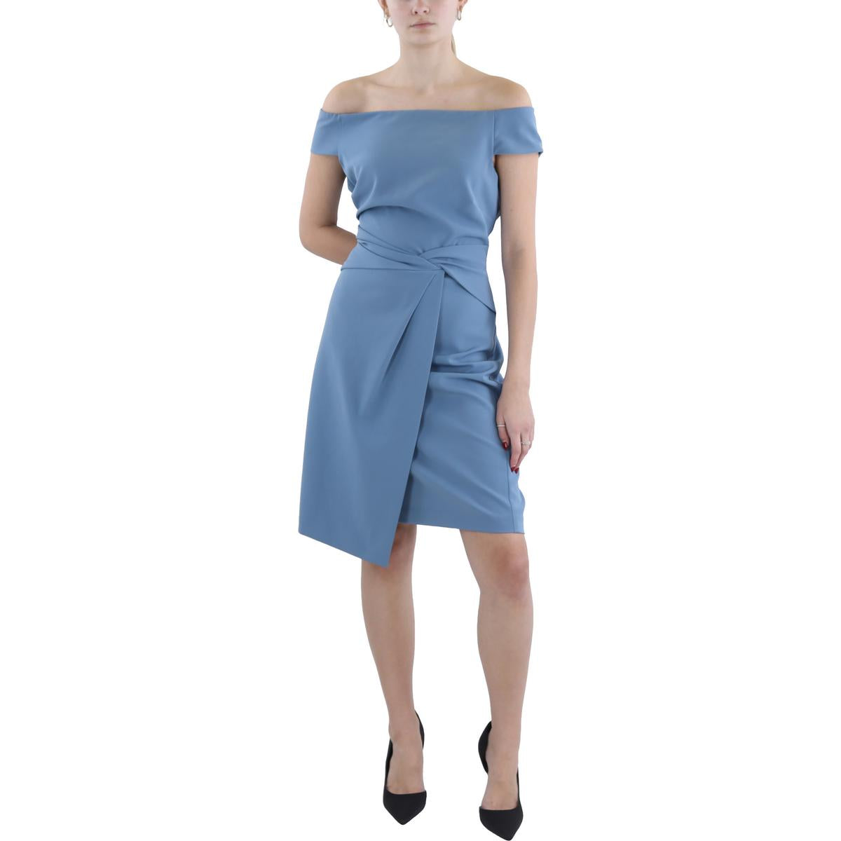 

Женское мини-платье из полиэстера со сборками Lauren Ralph Lauren, бледно-лазурный