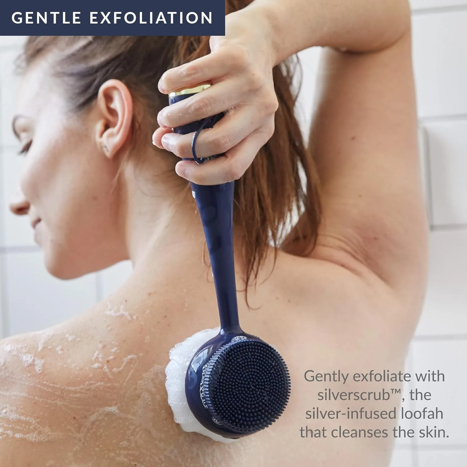 PMD Beauty Clean Body - Электрическое интеллектуальное устройство для очищения тела с силиконовой щеткой и тремя сменными насадками для очищения, отшелушивания и массажа., Silver-infused Loofa Replacements — фото 3