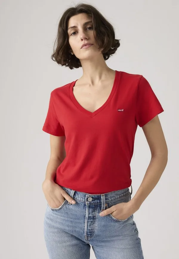Идеальная базовая футболка с v-образным вырезом Levi'S, Urban Red Cotton