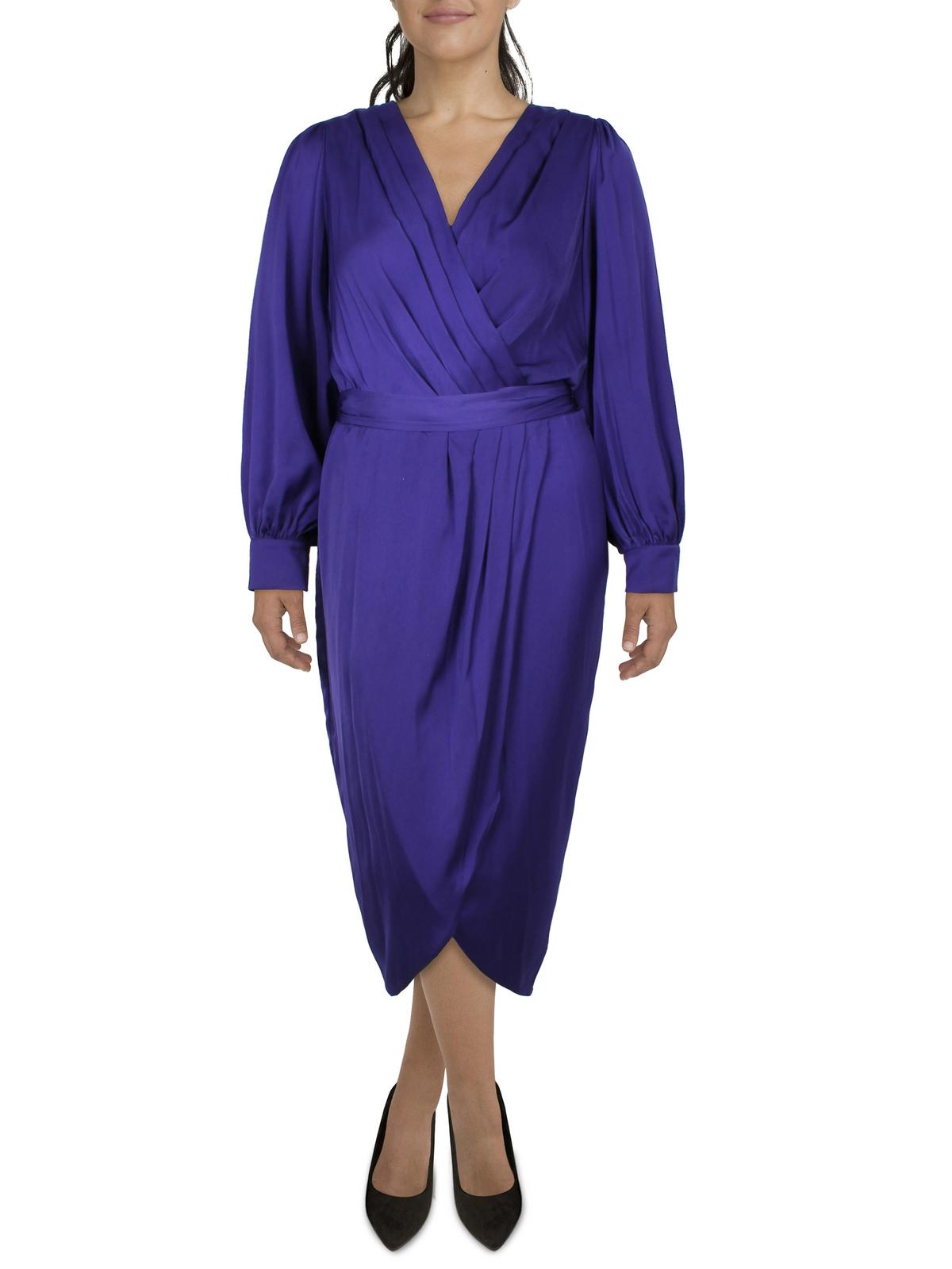 

Плюс Женское Атласное Платье Миди Длинные Рукава City Chic, цвет royal purple