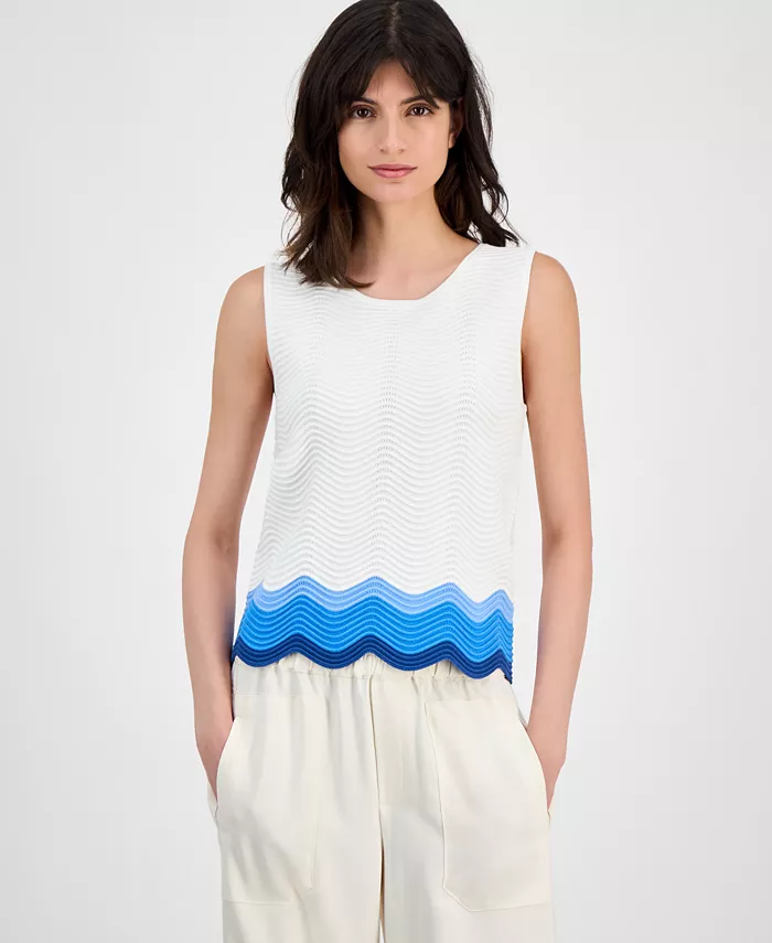 

Женский свитер без рукавов с круглым вырезом и полосатым подолом T Tahari, мультиколор