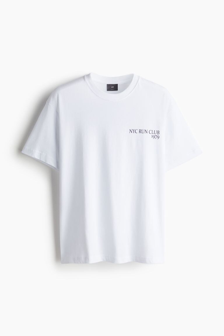 

Футболка с принтом свободного кроя H&M, белый