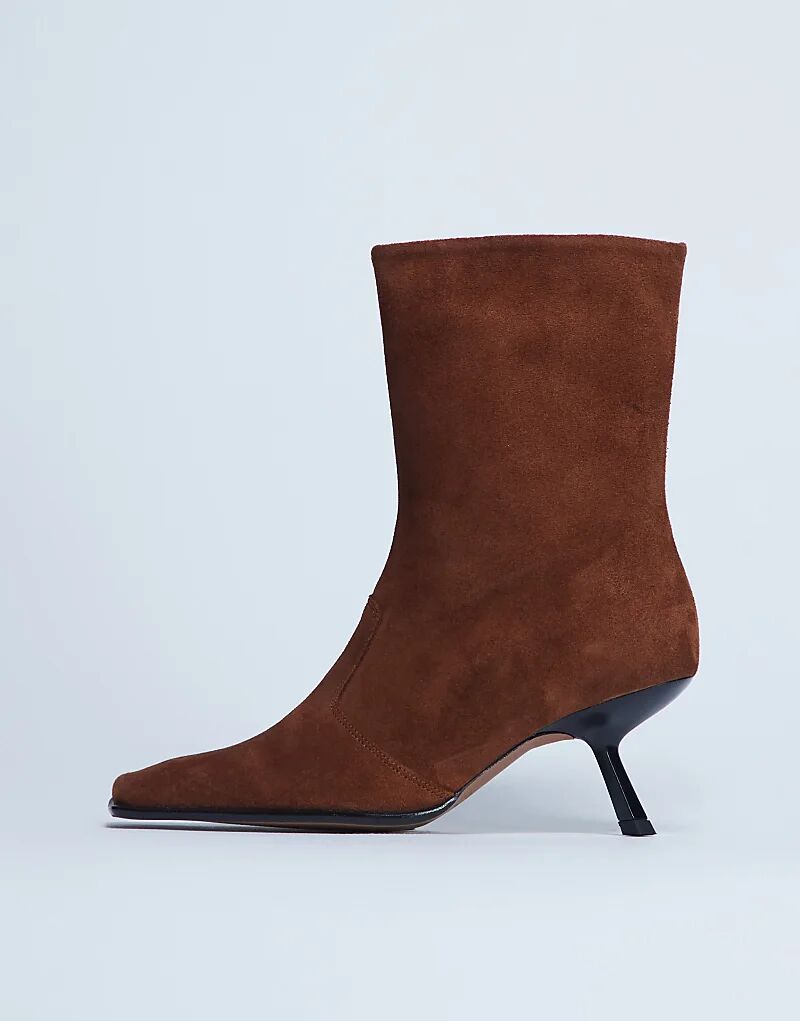 Ботильоны Topshop Sienna Premium из замши с квадратным носком и средним каблуком, светло-коричневые — фото 2