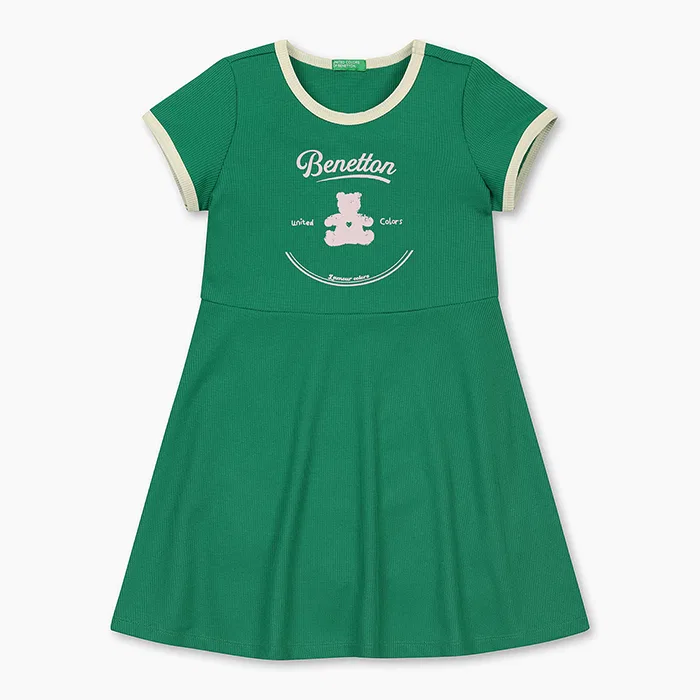 Детское вафельное платье-клёш зелёное от Benetton Kids