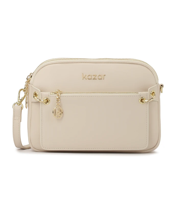 

Поясная сумка кремового цвета с тремя отделениями. Kazar, бежевый
