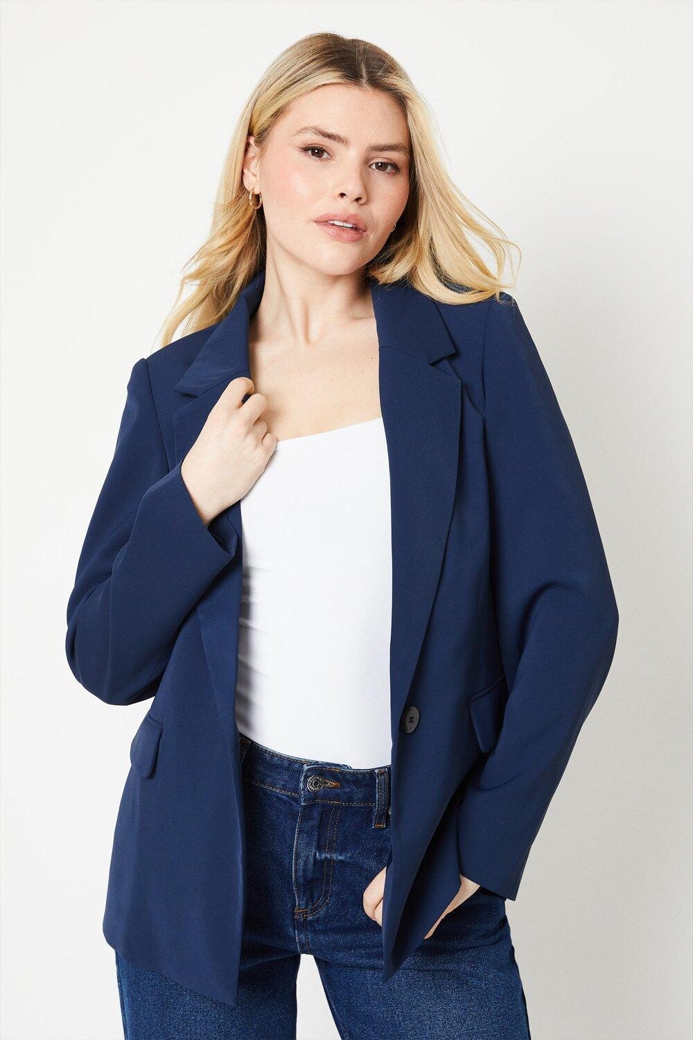 

Блейзер бойфренда в полоску с манжетами Dorothy Perkins, темно-синий