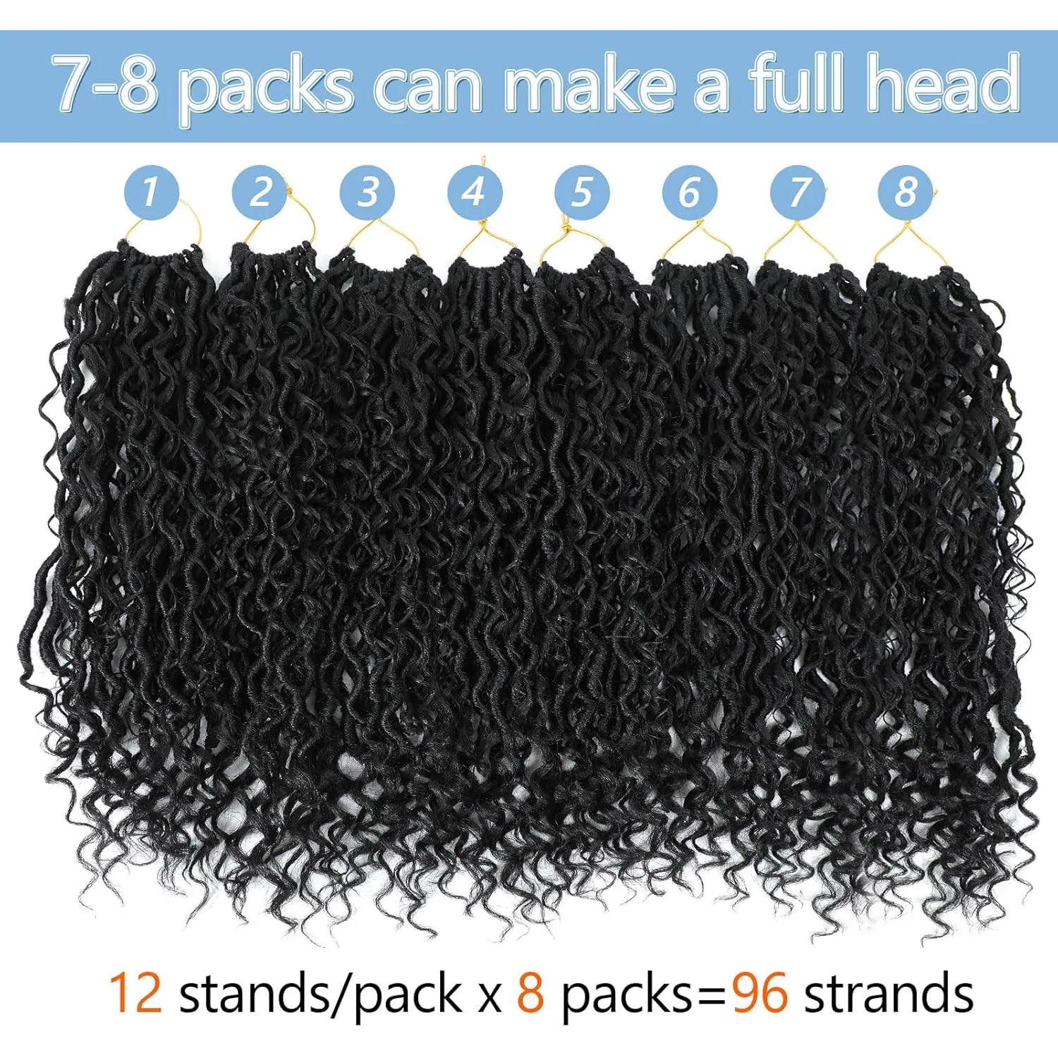 Волосы для плетения Goddess Locs Crochet Hair с кудрявыми кончиками, 8 упаковок Firstcyh Hair, 1B — фото 2