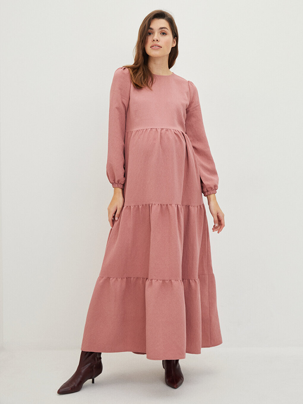 

Платье для беременных из поплина с круглым вырезом и длинными рукавами LCWAIKIKI Maternity