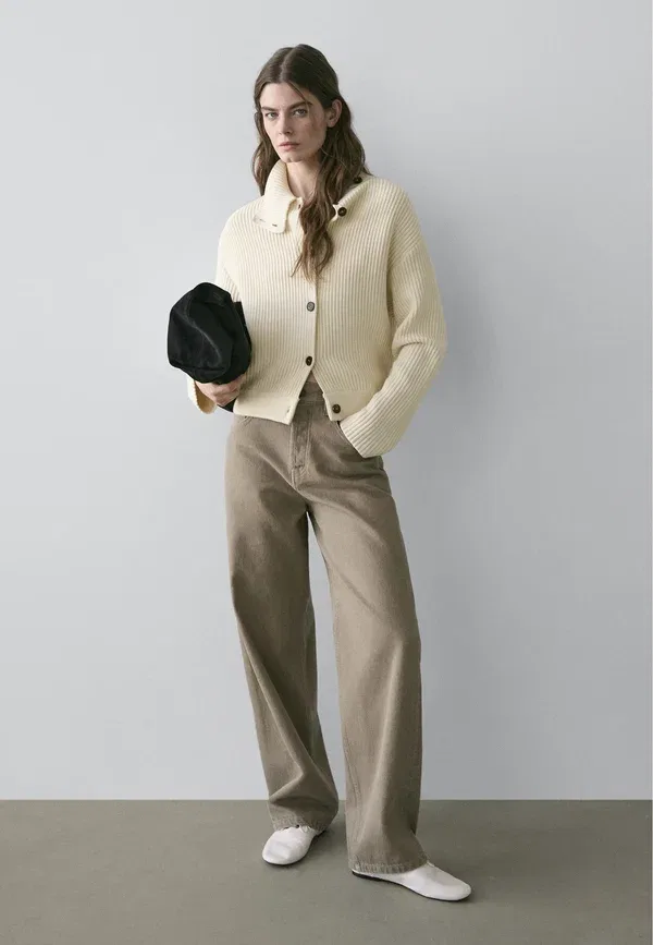 Кардиган с высоким воротом Massimo Dutti, бежевый — фото 2