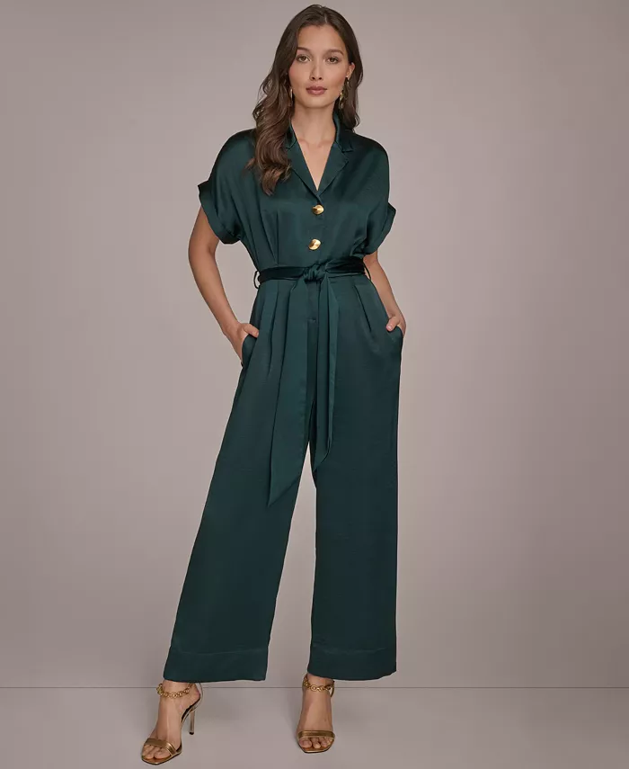 

Женский атласный комбинезон с широкими штанинами Donna Karan New York, зеленый