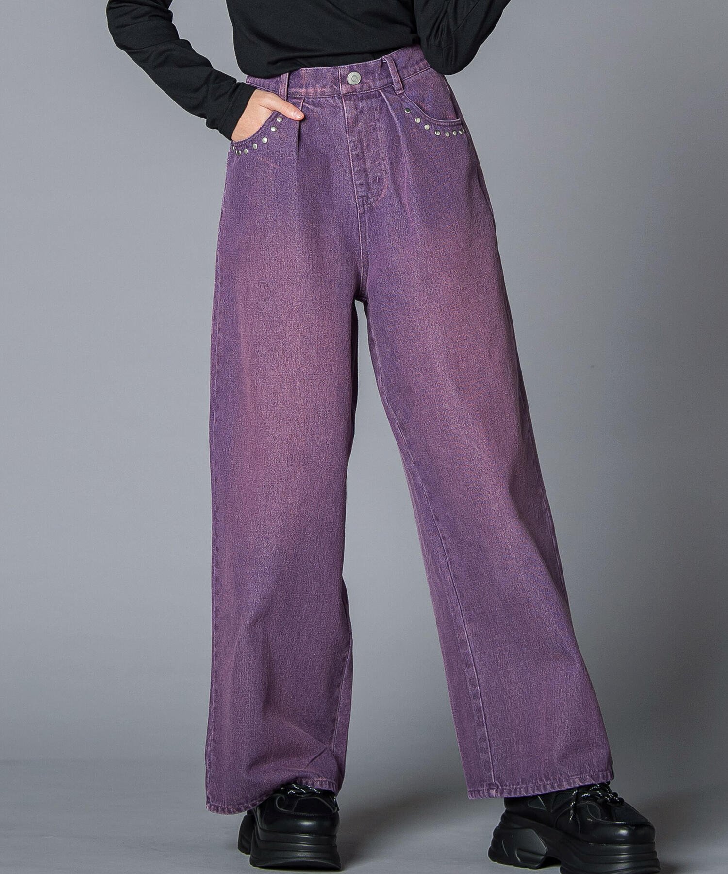 Широкие джинсовые брюки с заклепками (130-160 см) ZIDDY, Purple