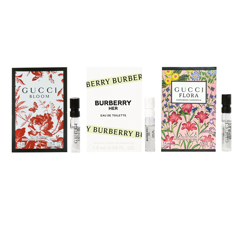 

Пробник ароматов Eau De Parfum и Eau De Toilette 1.2мл/1.5мл*3 Burberry, flower yue lady concentrated 1.5ml + flower and she fruit 1.5ml + qimeng gardenia 1.5ml