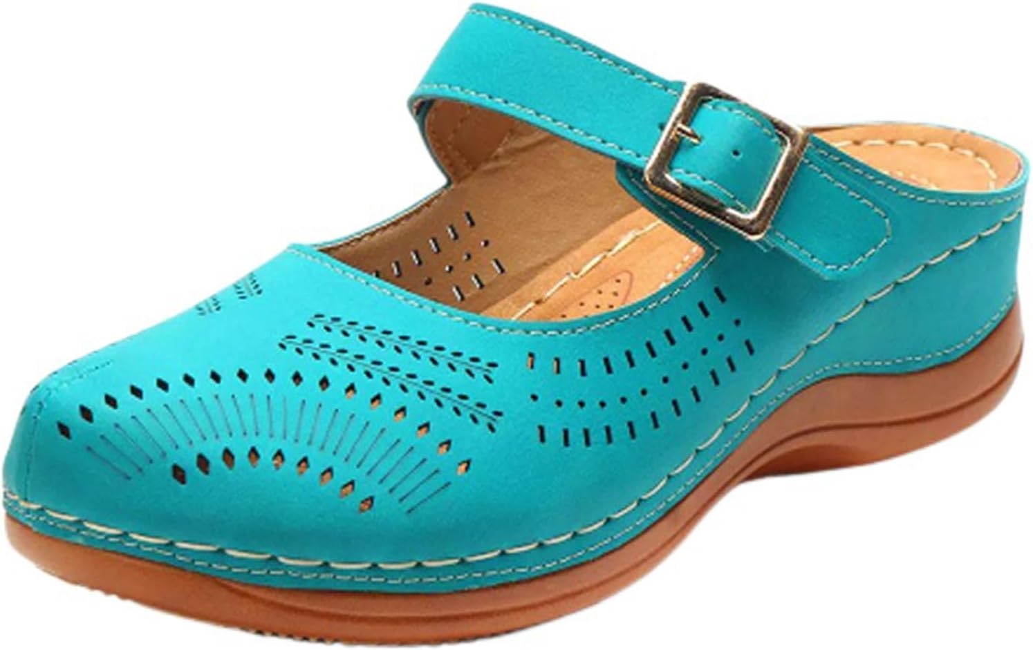 

Женские мюли с цветочным принтом для лета, удобные ортопедические сандалии на платформе, закрытый носок, без задника, комфортные, дышащие, для прогулок, повседневные и нарядные бохо-сандалии на танкетке, с легким надеванием Kvotuu, небесно-голуб...