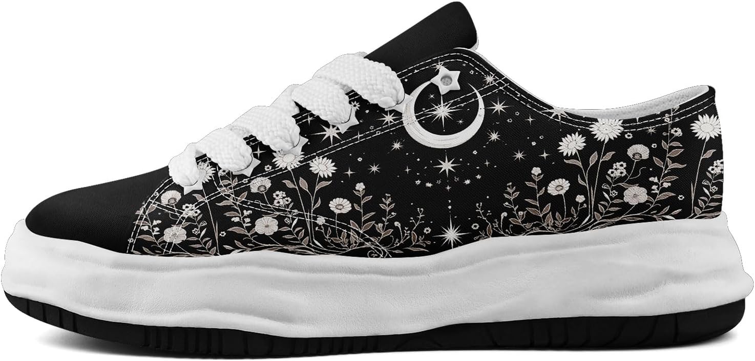 

Кроссовки на холщовой основе AWSOLE для женщин и мужчин с принтом Луны, Солнца и Звезд, художественные низкие повседневные кроссовки, удобная легкая унисекс обувь, белый/черный/коричневый/светло-коричневый