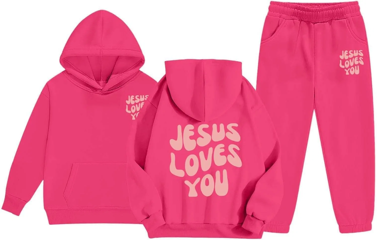 Детский спортивный костюм с принтом Trust in The Lord Jesus, 2 предмета, Z02 Hot Pink — фото 2