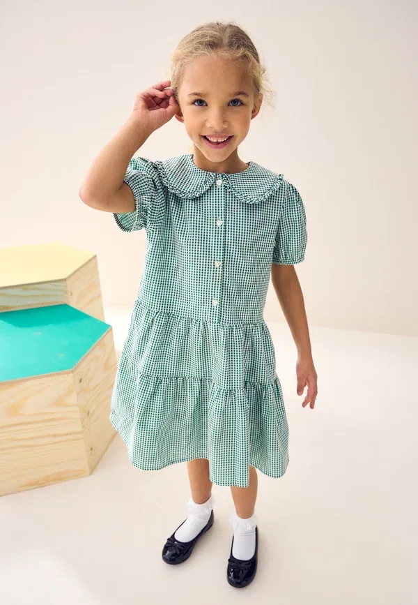 Платье Next Rich school gingham tiered pretty day dress, зеленый — фото 3