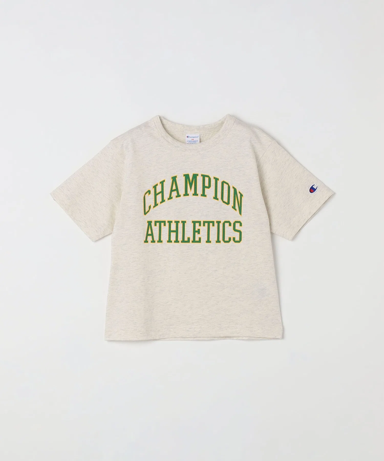 Детская футболка Champion с принтом, хлопковая, бежевая