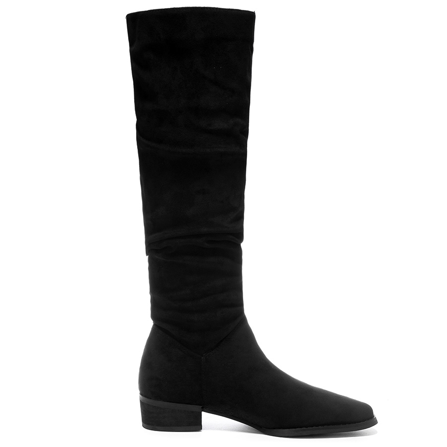 OMS Черные или хаки высокие сапоги до колена на каблуке, цвет Black High Heel over-The-Knee Style — фото 3