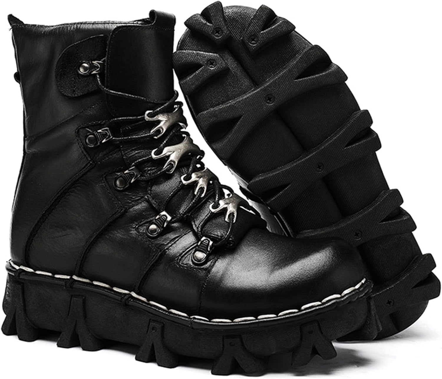 

Мужские кожаные мотоциклетные ботинки, ручной работы, с толстой подошвой, шнуровкой, средней высоты, дышащие ботинки для улицы Raspio, черный