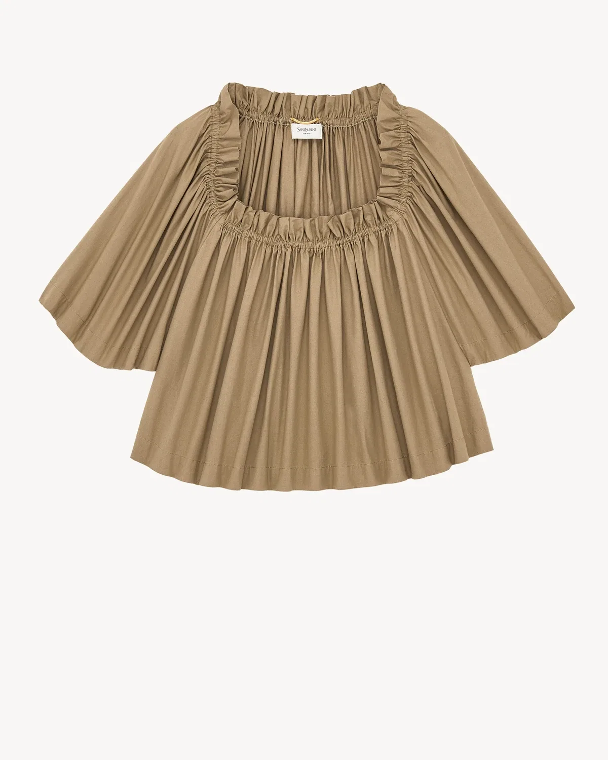 Топ с рюшами из хлопка Saint Laurent, бежевый
