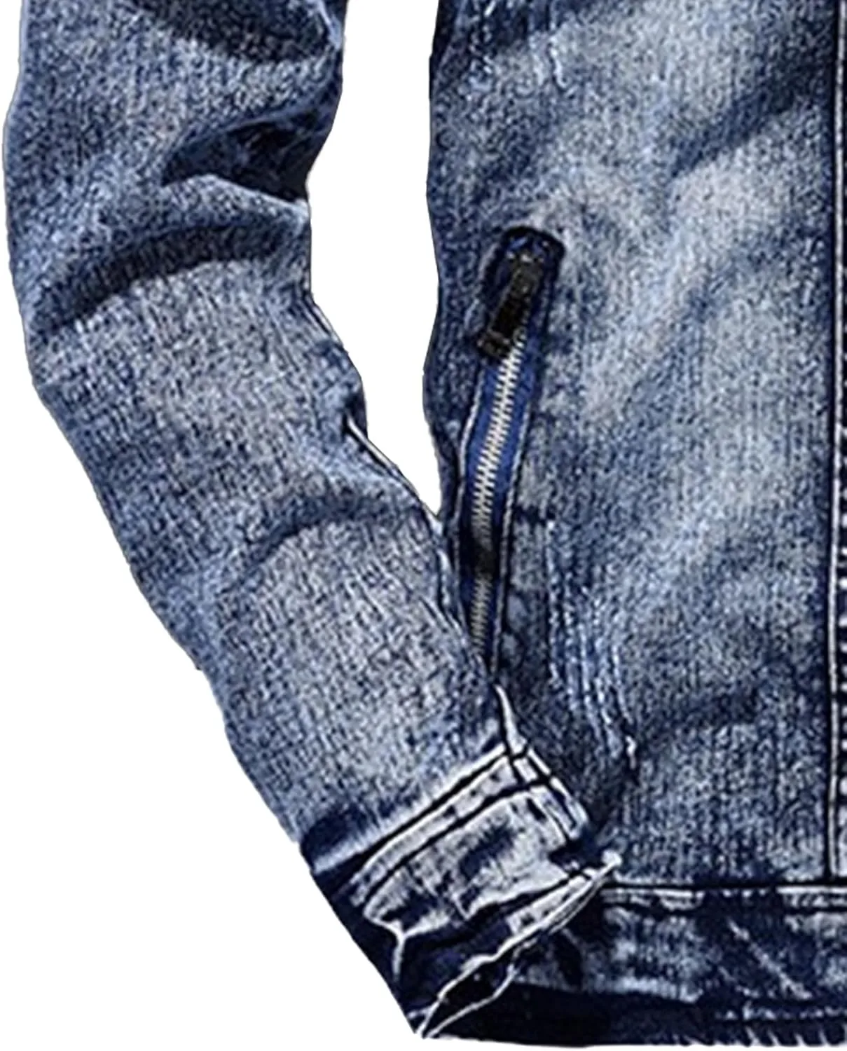 Мужская винтажная термоутепленная джинсовая куртка с молнией Slim Zipper Warm Jean Jacket зимняя теплая джинсовая куртка для мужчин Generic, синий — фото 4