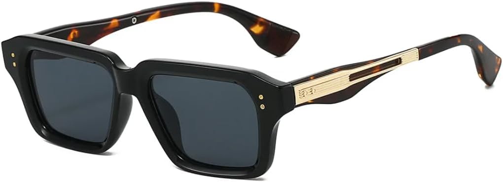 

Ретро квадратные градиентные женские солнцезащитные очки с леопардовым принтом и заклепками, мужские универсальные панк-очки с защитой от УФ-излучения UV400 UATXTAU, Black Leopard