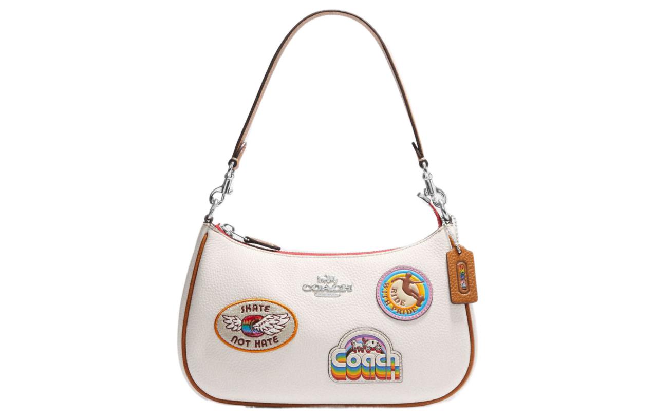 

COACH Сумка-седло Teri из коровьей кожи Crescent, сумка-мессенджер, сумка через плечо, среднего размера, женская, белого цвета