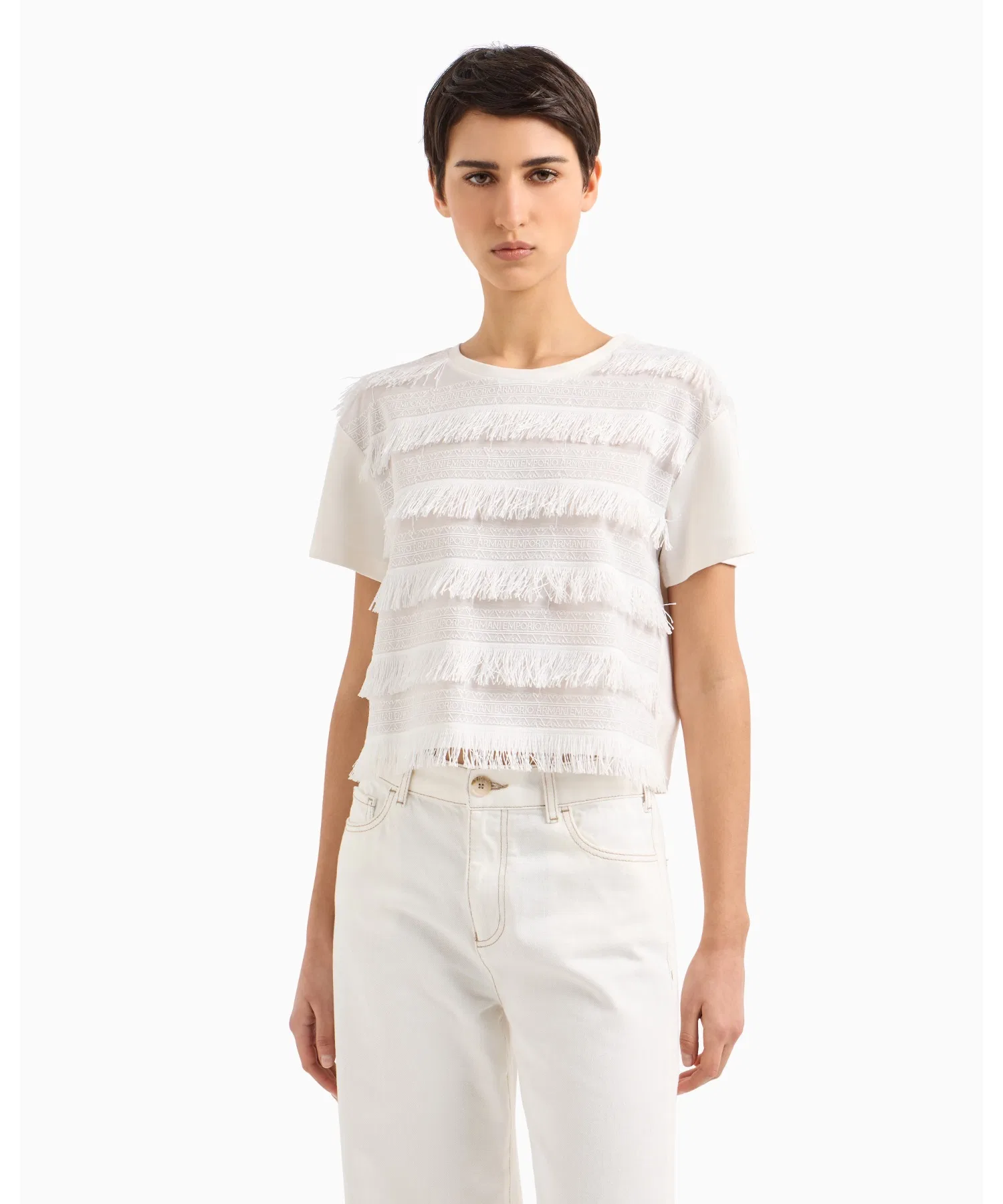 Футболка 【Emporio Armani】из трикотажа Supima Interlock с бахромой
