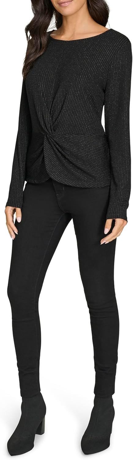 

Женский топ Calvin Klein с длинными рукавами и перекрученной резинкой спереди, Blk/Blk Combo