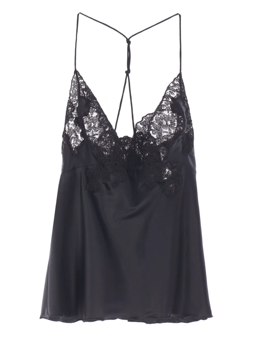 

Атласный топ с кружевной отделкой Ermanno Scervino, черный