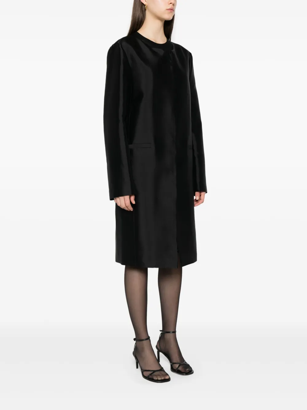 Шелковое пальто без воротника TOTEME, черный — фото 3