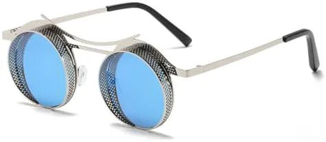 

Круглые солнцезащитные очки в стиле стимпанк 2027 года для женщин и мужчин, с металлической сеткой, женские очки с защитой от УФ-излучения UV400 MTZJH, 12