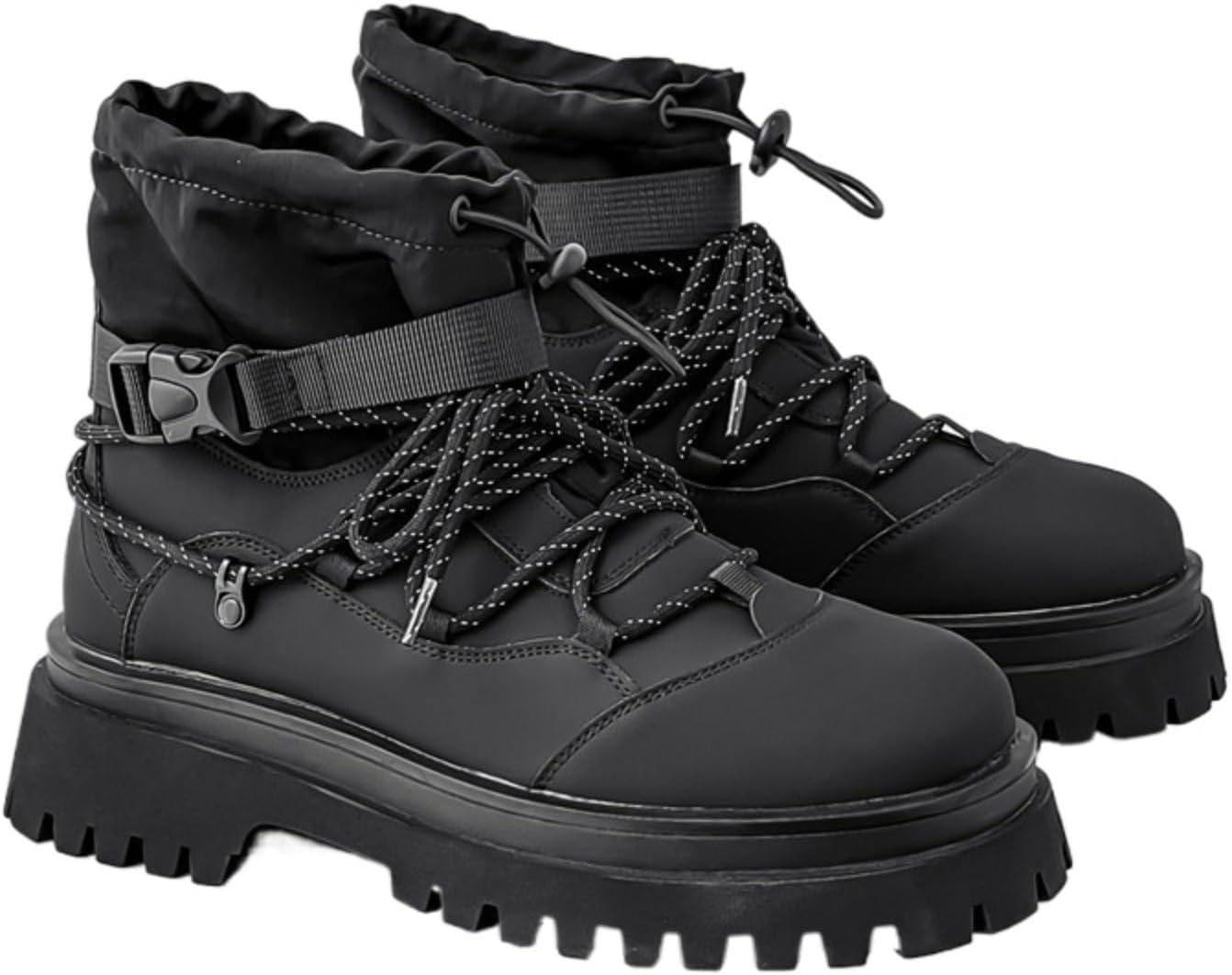 

Мужские ботинки на платформе с высокой подошвой, в байкерском стиле, ботинки без шнурков для повседневной носки на улице Azttoztto, черный