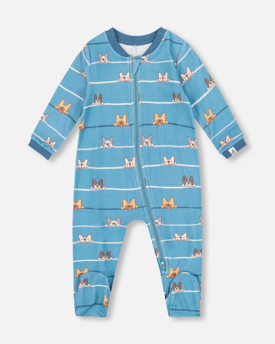 

Детская хлопковая пижама-комбинезон для мальчика, с принтом собачек, синего цвета Deux par Deux, Blue dog print