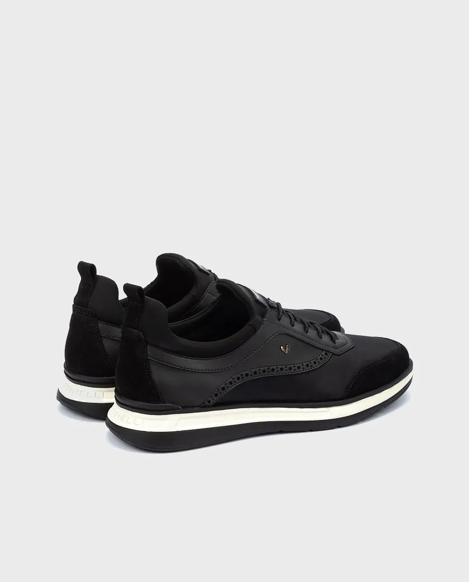 Мужские кожаные кроссовки на эластичных шнурках черного цвета Martinelli, черный — фото 3