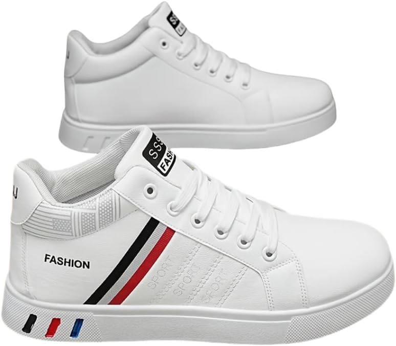 

Мужские высокие кеды для скейтбординга однотонного цвета, прочные нескользящие шнурованные туфли для активного отдыха на свежем воздухе Hhhchpm, белый